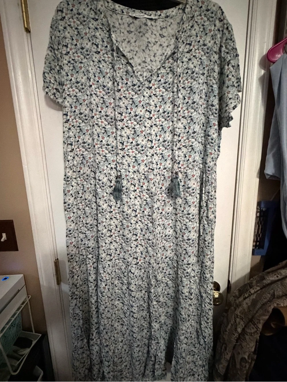 Sonoma Light Blue Floral Maxi Dress with Tassel Tie
